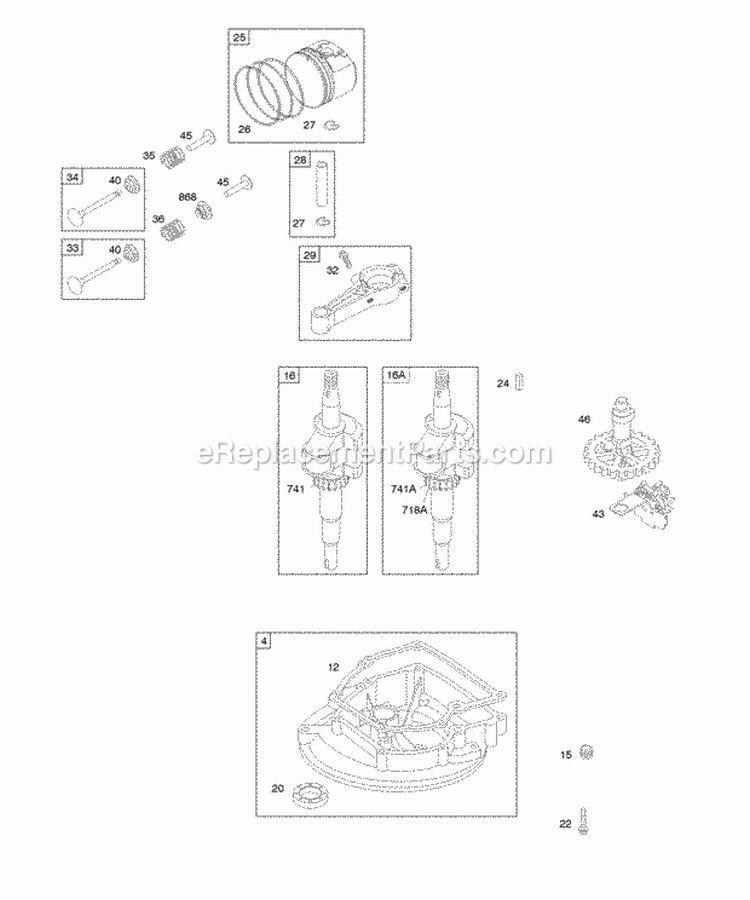 Camshaft Crankcase CoverSump Crankshaft PistonRingsConnecting Rod Diagram and Parts List for 10M912-0005-E1  Briggs and Stratton Engine